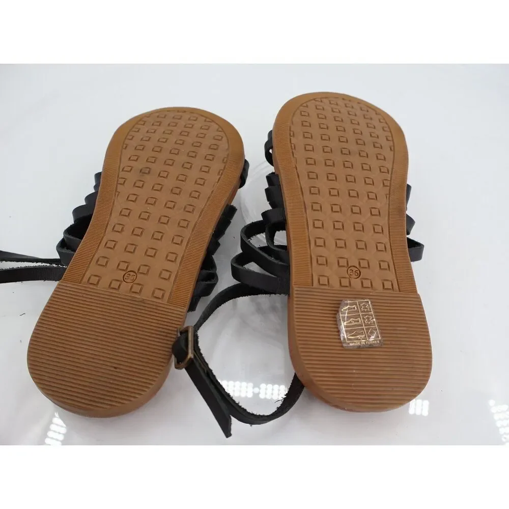 Bueno Parker Gladiator Strappy Flat Sandal Black Leather Size 36 5.5 / 6